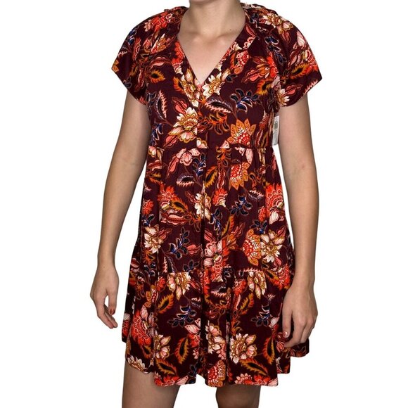 NWT Old Navy Babydoll Floral V-Neck Dress Womens XS Boho Dark Cottage Burgundy - Picture 4 of 9